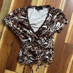 Y2K Chocolate and Ivory Swirl Blouse
